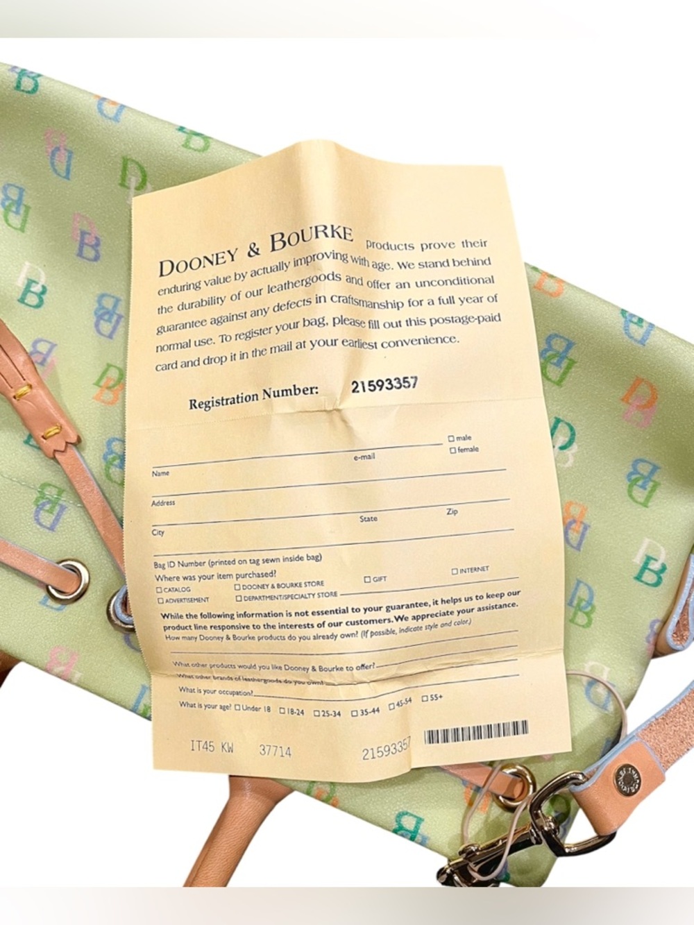 RARE DOONEY & BOURKE VINTAGE Y2K GREEN MULTICOLOR RAINBOW MONOGRAM TASSEL TOTE - Picture 11 of 13